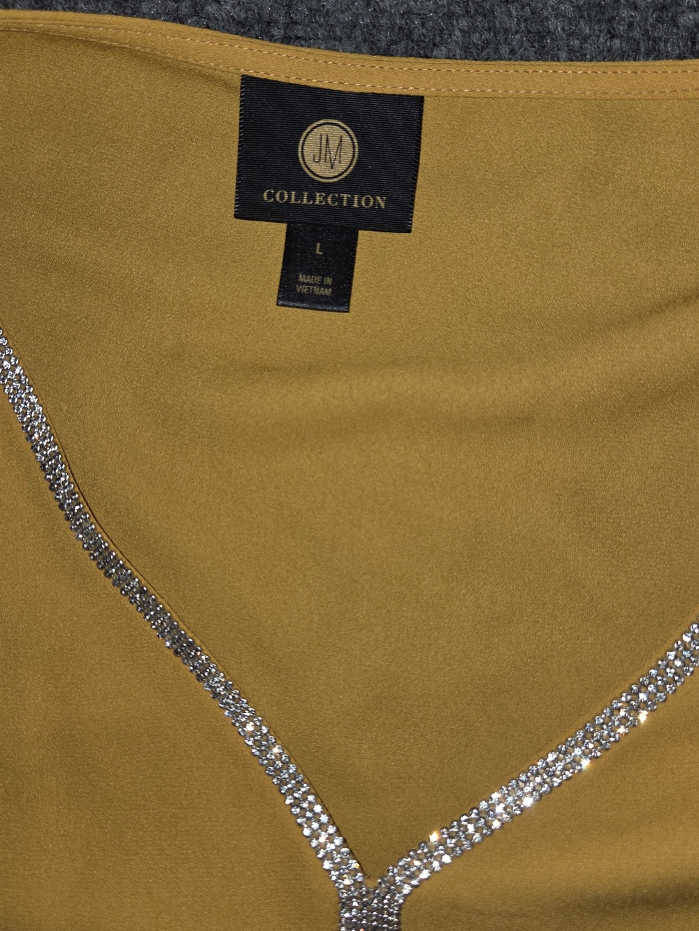 JM Collection Women's Goldenrod Yellow V-Neck Blouse with Crystal Trim